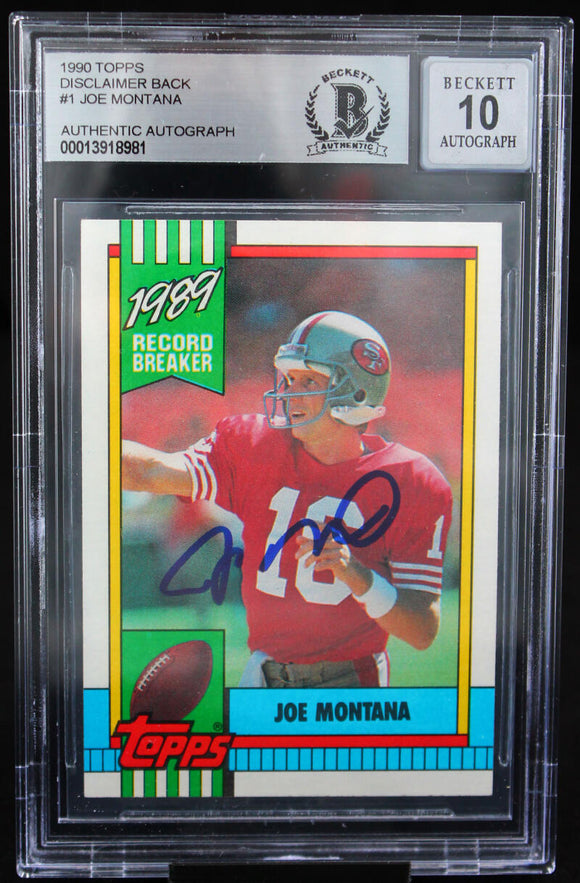 1990 Topps Disclaimer Back #1 Joe Montana Auto SF 49ers BAS Autograph 10 Image 1