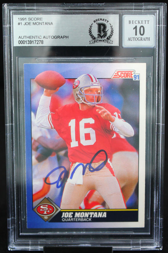 1991 Score #1 Joe Montana Auto San Francisco 49ers BAS Autograph 10  Image 1