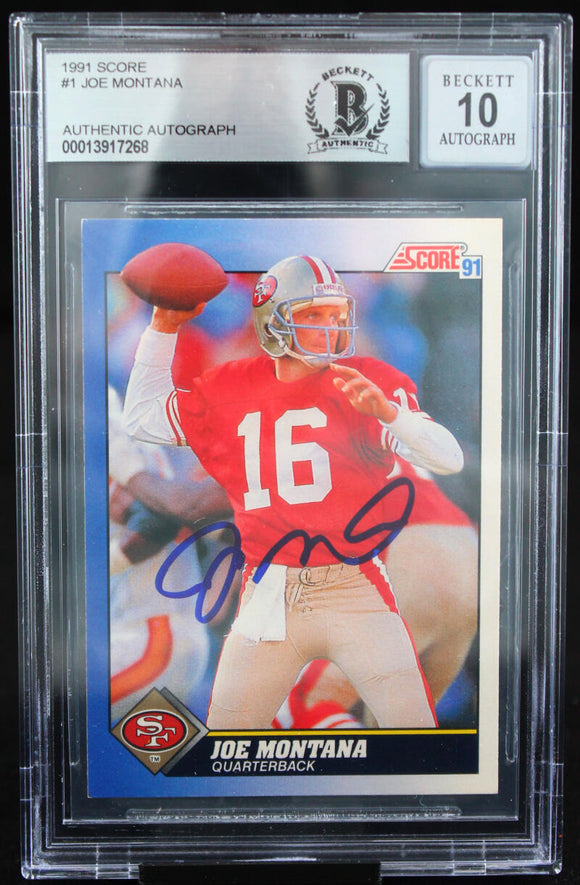 1991 Score #1 Joe Montana Auto San Francisco 49ers BAS Autograph 10  Image 1