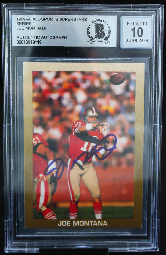 1989-90 All-Sport Superstars #SERIES 1 Joe Montana SF 49ers BAS Autograph 10  Image 1