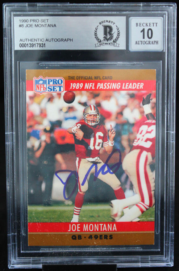 1990 Pro Set #8 Joe Montana Auto San Francisco 49ers BAS Autograph 10  Image 1