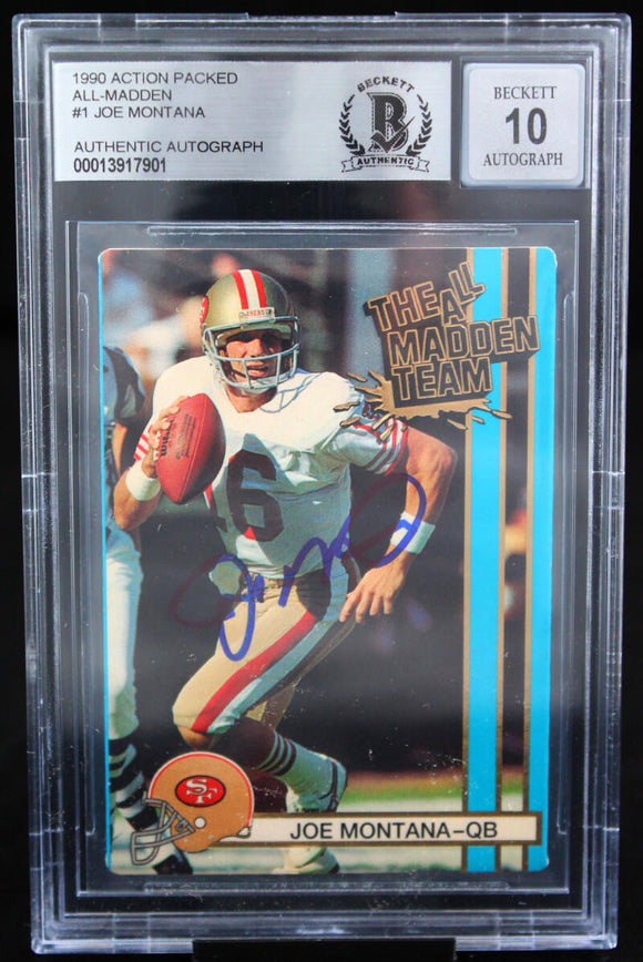 1990 Action Packed All Madden #1 Joe Montana Auto SF 49ers BAS Autograph 10 Image 1