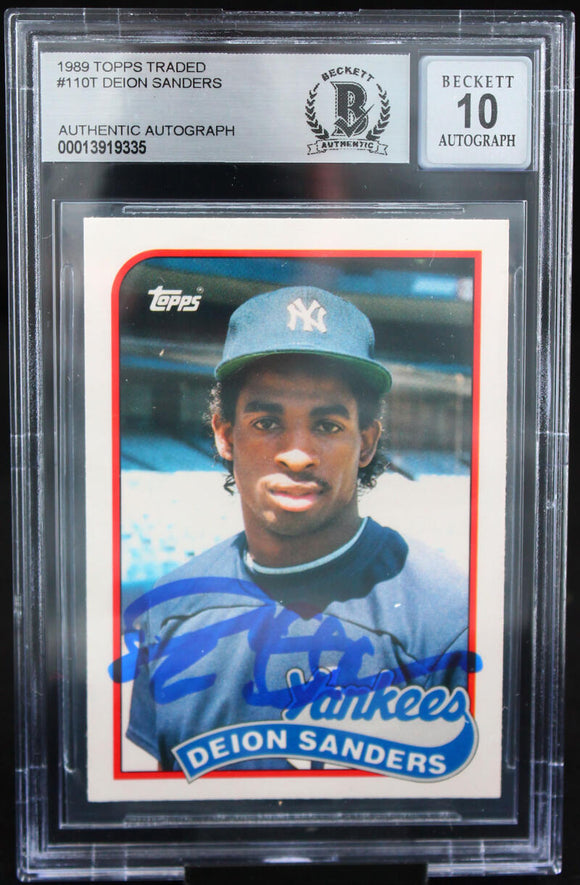 1989 Topps Traded #110T Deion Sanders Auto New York Yankees BAS Autograph 10  Image 1