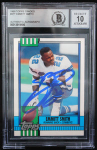 1990 Topps Traded #27T Emmitt Smith Auto Dallas Cowboys BAS Autograph 10  Image 1