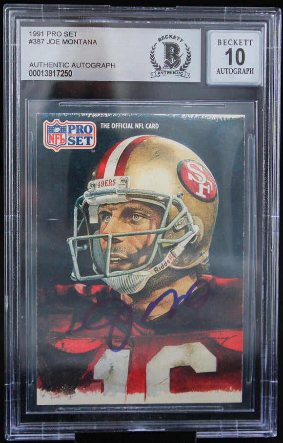 1991 Pro Set #387 Joe Montana Auto San Francisco 49ers BAS Autograph 10  Image 1