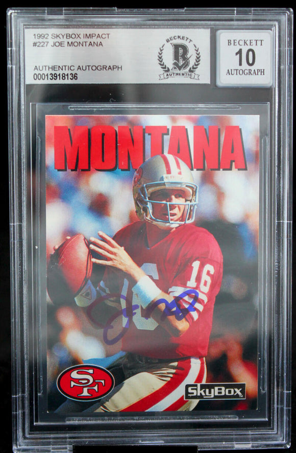 1992 Skybox Impact #227 Joe Montana Auto San Francisco 49ers BAS Autograph 10  Image 1