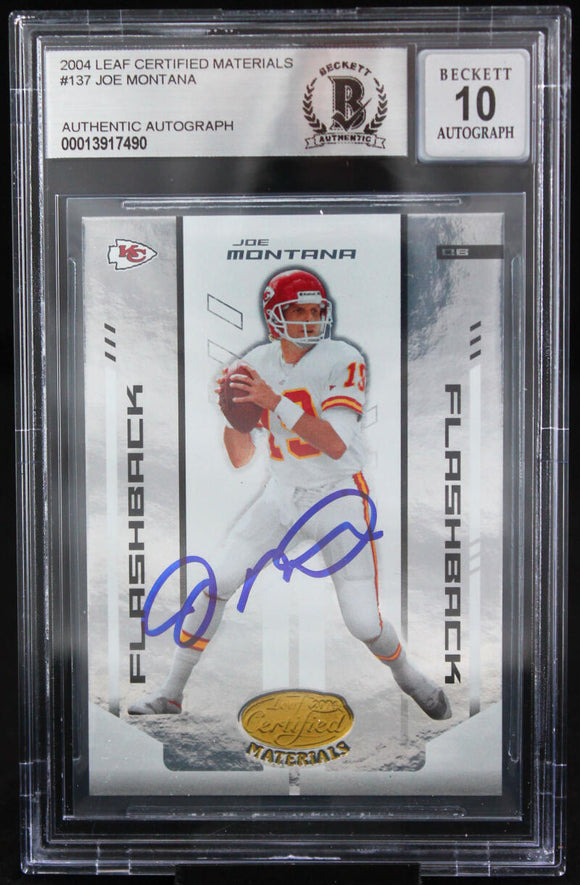 2004 Leaf Certified Materials #137 Joe Montana Auto Chiefs BAS Autograph 10  Image 1