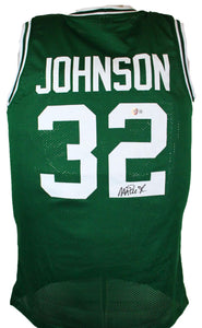 Magic Johnson Autographed Green Jersey *Bottom-Beckett W Hologram *Black Image 1