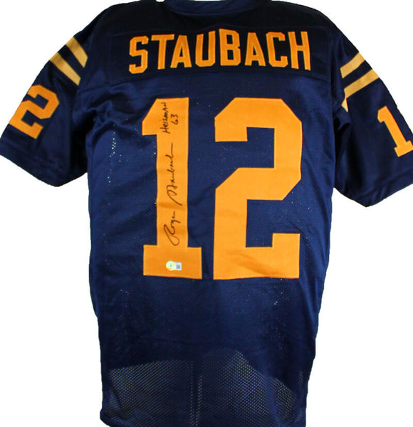 The Jersey Source Roger Staubach Signed Blue College Style Jersey w/Insc.-Beckett W Hologram *Black