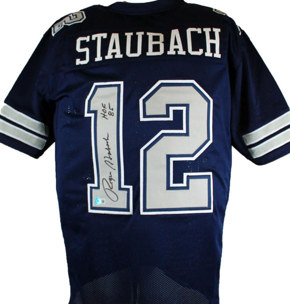 The Jersey Source Autographs Roger Staubach Autographed Blue/Grey Pro Style Jersey-Beckett W Hologram *Black