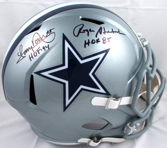 Roger Staubach/Tony Dorsett Signed Cowboys F/S Speed Helmet w/HOF-Beckett W Hologram *Black Image 1