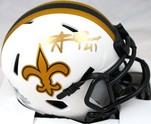 Alvin Kamara Autographed New Orleans Saints Lunar Speed Mini Helmet-Beckett W Hologram *Gold Image 1