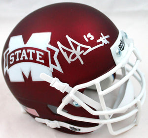 Dak Prescott Autographed Schutt Mississippi State Mini Helmet-Beckett W Hologram *Silver Image 1
