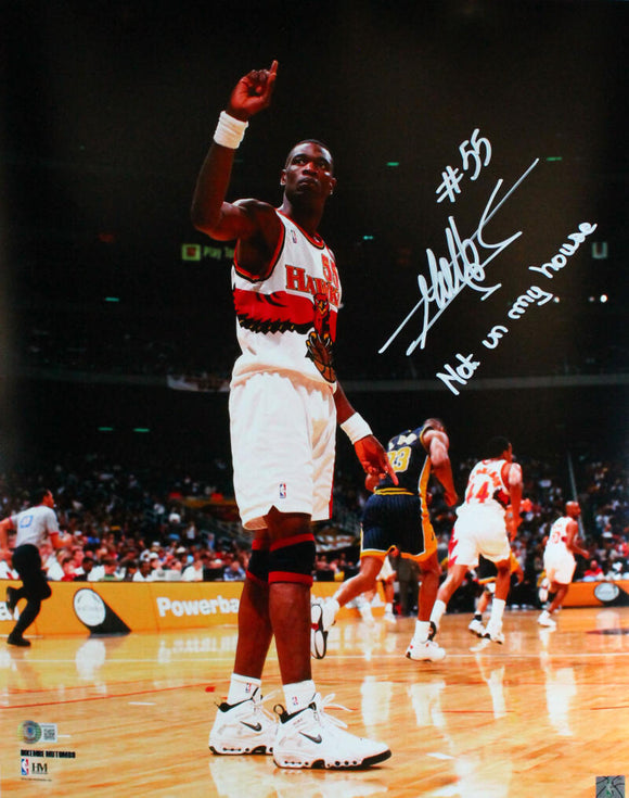 Dikembe Mutombo Autographed Atlanta Hawks 16x20 Finger Photo w/Insc.-Beckett W Hologram *White Image 1