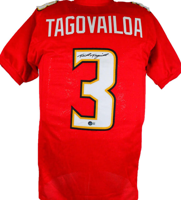 Taulia Tagovailoa Autographed Red College Style Jersey-Beckett W Hologram *Black Image 1