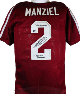 Johnny Manziel Autographed Maroon College Style Jersey w/2 Insc.-Beckett W Hologram *Black Image 1
