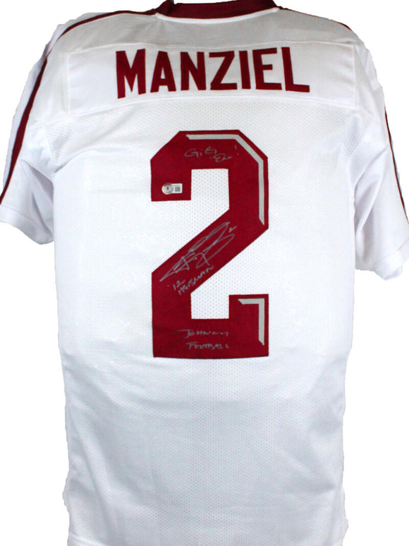 Johnny Manziel Autographed White College Style Jersey w/3 Insc.-Beckett W Hologram *Silver Image 1