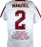 Johnny Manziel Autographed White College Style STAT Jersey w/2 insc.-Beckett W Hologram *Silver Image 1