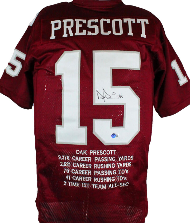 Dak Prescott Autographed Blue Pro Style Jersey- Beckett W Hologram Black