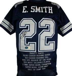 Emmitt Smith Autographed Blue Pro Style STAT Jersey-Beckett W