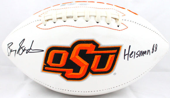 Barry Sanders Autographed Oklahoma State Logo Football w/Heisman-Beckett W Hologram *Black Image 1