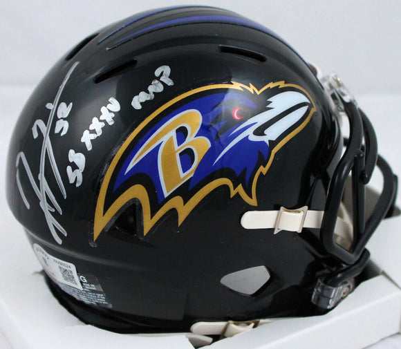 Ray Lewis Autographed Baltimore Ravens Speed Mini Helmet w/SB MVP-Beckett W Hologram*Silver Image 1