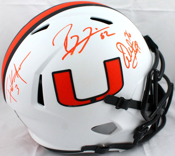 Ray Lewis/Frank Gore/Warren Sapp Autographed Miami Hurricanes F/S Lunar Speed Helmet-Beckett W Hologram *Orange Image 1