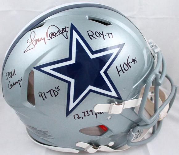 Tony Dorsett Autographed Dallas Cowboys F/S Speed Authentic Helmet w/5 Stats- Beckett W Hologram Image 1