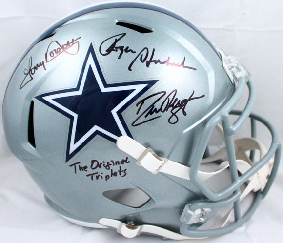 Drew Pearson/Roger Staubach/Tony Dorsett Signed Cowboys F/S Speed Helmet-Beckett W Hologram *Black Image 1