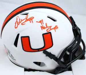Warren Sapp Autographed Miami Hurricanes Lunar Speed Mini Helmet w/Insc.-Beckett W Hologram *Orange Image 1