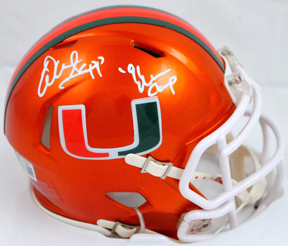 Warren Sapp Autographed Miami Hurricanes Flash Speed Mini Helmet w/Insc.-Beckett W Hologram *White Image 1