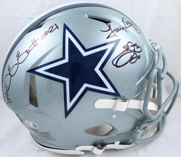 Ezekiel Elliott/Emmitt Smith/Tony Dorsett Signed Cowboys F/S Speed Authentic Helmet-Beckett W Hologram *Black Image 1