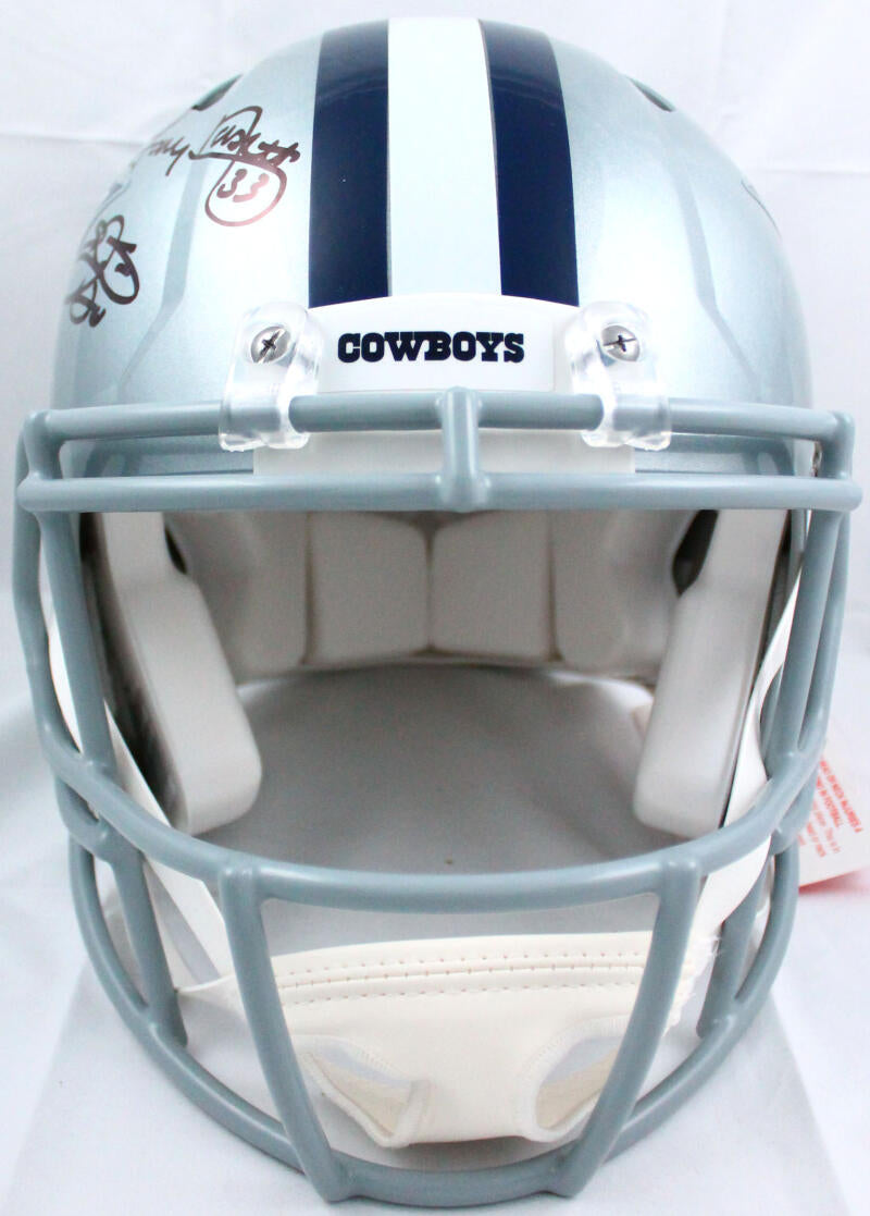 Emmitt Smith, Tony Dorsett & Ezekiel Elliott Autographed Dallas Cowboys  Full Size Helmet