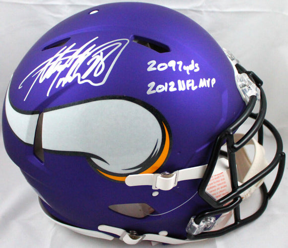 Adrian Peterson Autographed Vikings F/S Speed Authentic Helmet w/2 Insc.- Beckett W Hologram *Silver Image 1