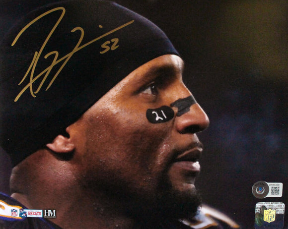 Ray Lewis Autographed Baltimore Ravens 8x10 HM Close Up Photo-Beckett W Hologram *Gold Image 1