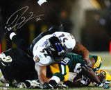 Ray Lewis Autographed Ravens 16x20 Tackle Vs Packers HM Photo-Beckett W Hologram Image 1