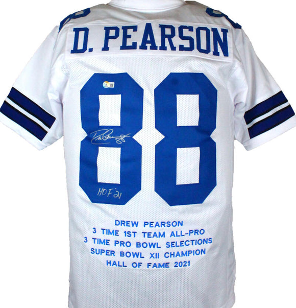 DREW PEARSON Signed Stat Blue Jersey DALLAS COWBOYS Hall Of Fame 2021