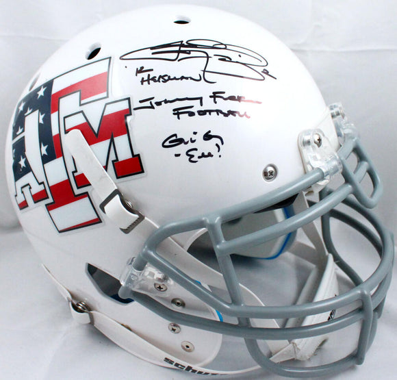 Johnny Manziel Autographed Texas A&M Schutt F/S Stars & Stripes Authentic Helmet w/3 Insc.-Beckett W Hologram *Black Image 1