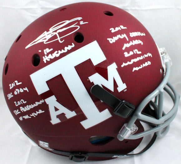 Johnny Manziel Autographed Texas A&M Schutt F/S Maroon Helmet w/5 Insc.-Beckett W Hologram *Silver Image 1