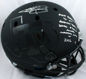 Johnny Manziel Autographed Texas A&M Schutt F/S Black Helmet w/Insc.-Beckett W Hologram *Silver Image 1