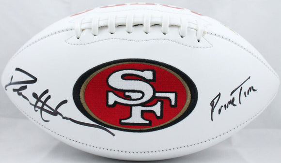 Deion Sanders Autographed San Francisco 49ers Logo Football w/Primetime-Beckett W Hologram *Black Image 1