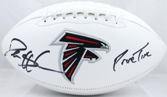 Deion Sanders Autographed Atlanta Falcons Logo Football w/Primetime-Beckett W Hologram *Black Image 1