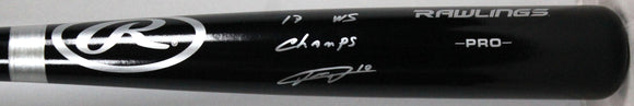 Yuli Gurriel Autographed Black Rawlings Pro Bat w/17 WS Champs-JSA W *Silver Image 1