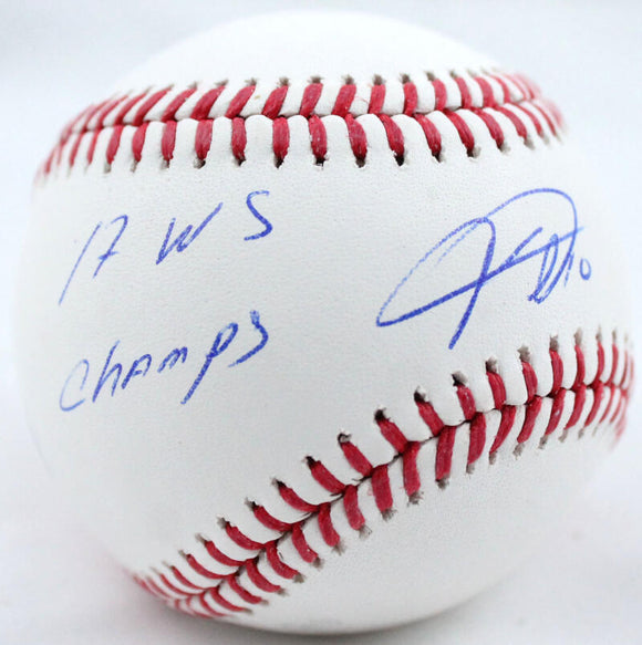 Yuli Gurriel Autographed Rawlings OML Baseball w/17 WS Champs -JSA W *Blue Image 1