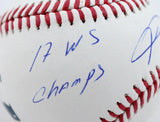Yuli Gurriel Autographed Rawlings OML Baseball w/17 WS Champs -JSA W *Blue Image 3