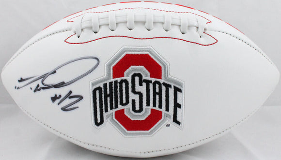Denzel Ward Autographed Ohio State Buckeyes Logo Football- Beckett Auth *Black Image 1