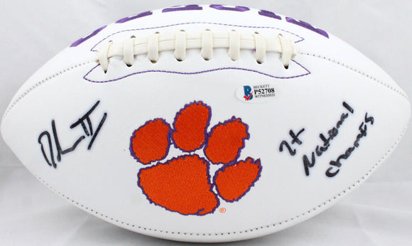 Dexter Lawrence Autographed Clemson Tigers Logo Football w/ Nat'l Champs- Beckett Auth Image 1