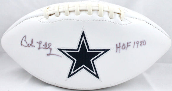 Bob Lilly Autographed Dallas Cowboys Logo Football With HOF 1980- JSA W Auth Image 1
