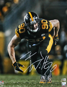 TJ Watt Autographed Pittsburgh Steelers 16x20 FP In Stance Photo