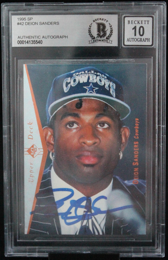 1995 SP #42 Deion Sanders Auto Dallas Cowboys BAS Autograph 10  Image 1